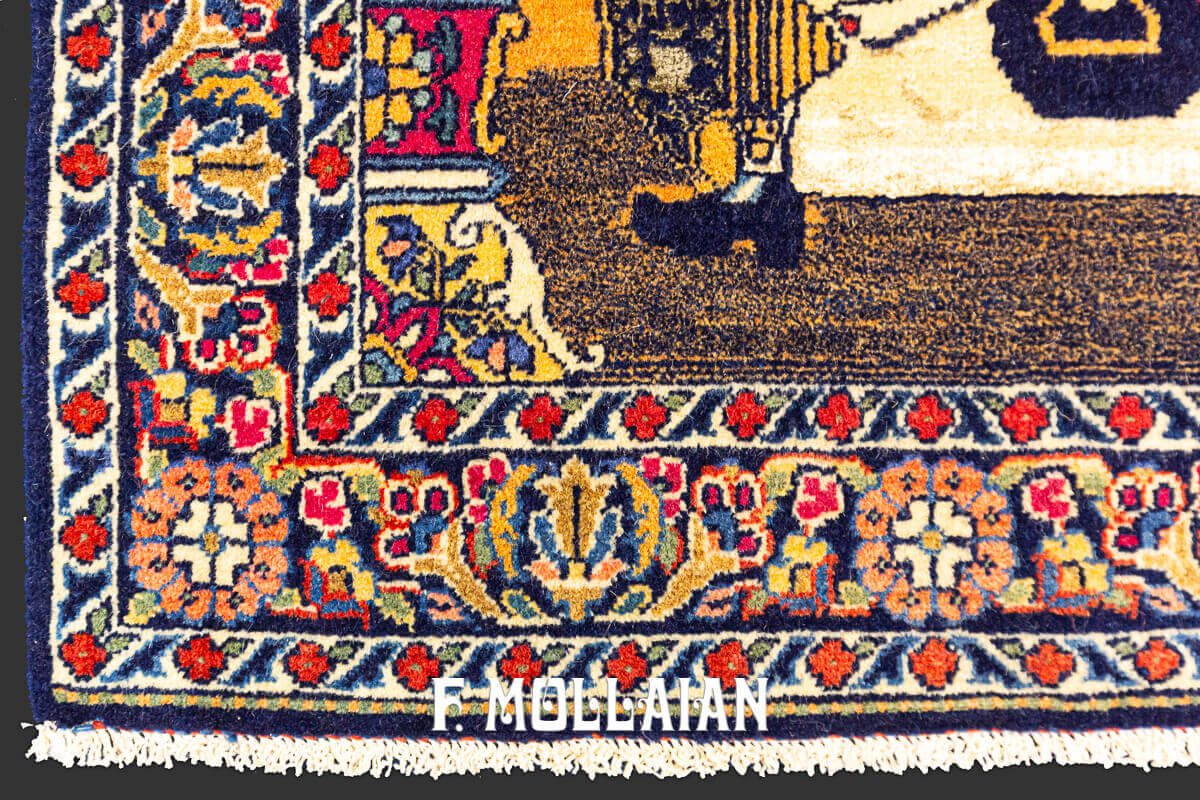 Pair of Small Signed Antique Figurative Persian Antique Kashan Dabir Rugs (Shàh Nemat-allàh Figure) n°:16971523